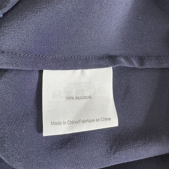 Tory Burch silk blouse sheer long sleeves navy size 8 - Picture 9 of 9